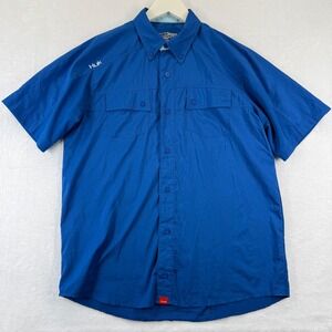 Huk Performance Fishing Shirt Blue Short Sleeve Button Up Men's Size S Vented